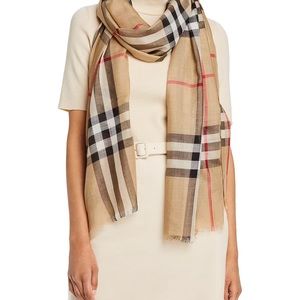 Burberry Lightweight Giant Check Wool & Silk Scarf